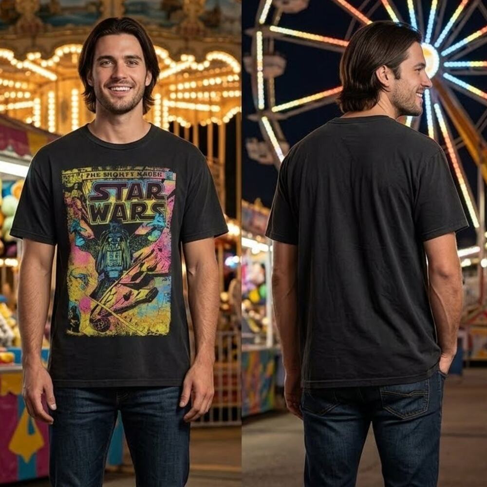 Star Wars Darth Vader Shirt Black Comic Book Neon Graphic Tee Retro Mens XL 48